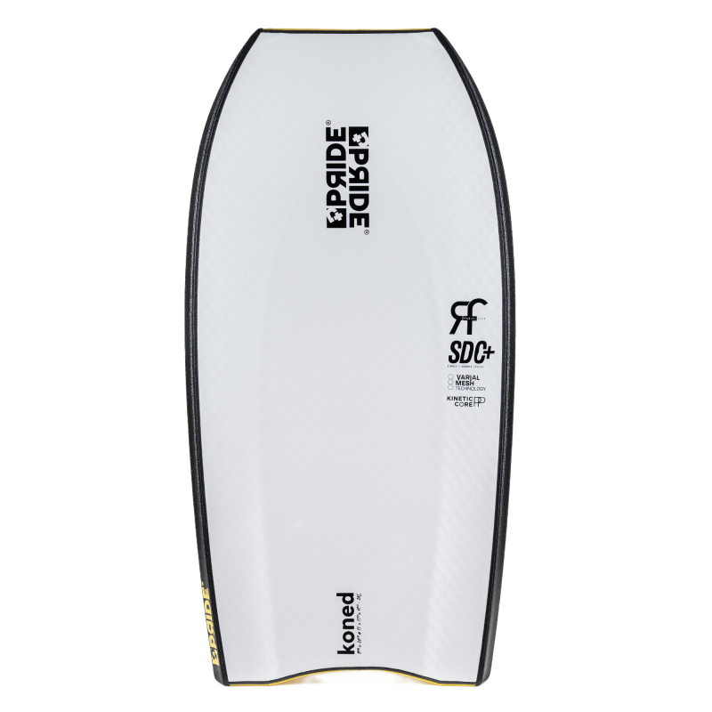Bodyboard Pride Koned PP Radial Flex SDC+ Varial Yellow/White, para maniobras y rendimiento en olas atlánticas, cantábrico, Mediterráneo y Canarias, diseño avanzado para riders iavanzados en Europa