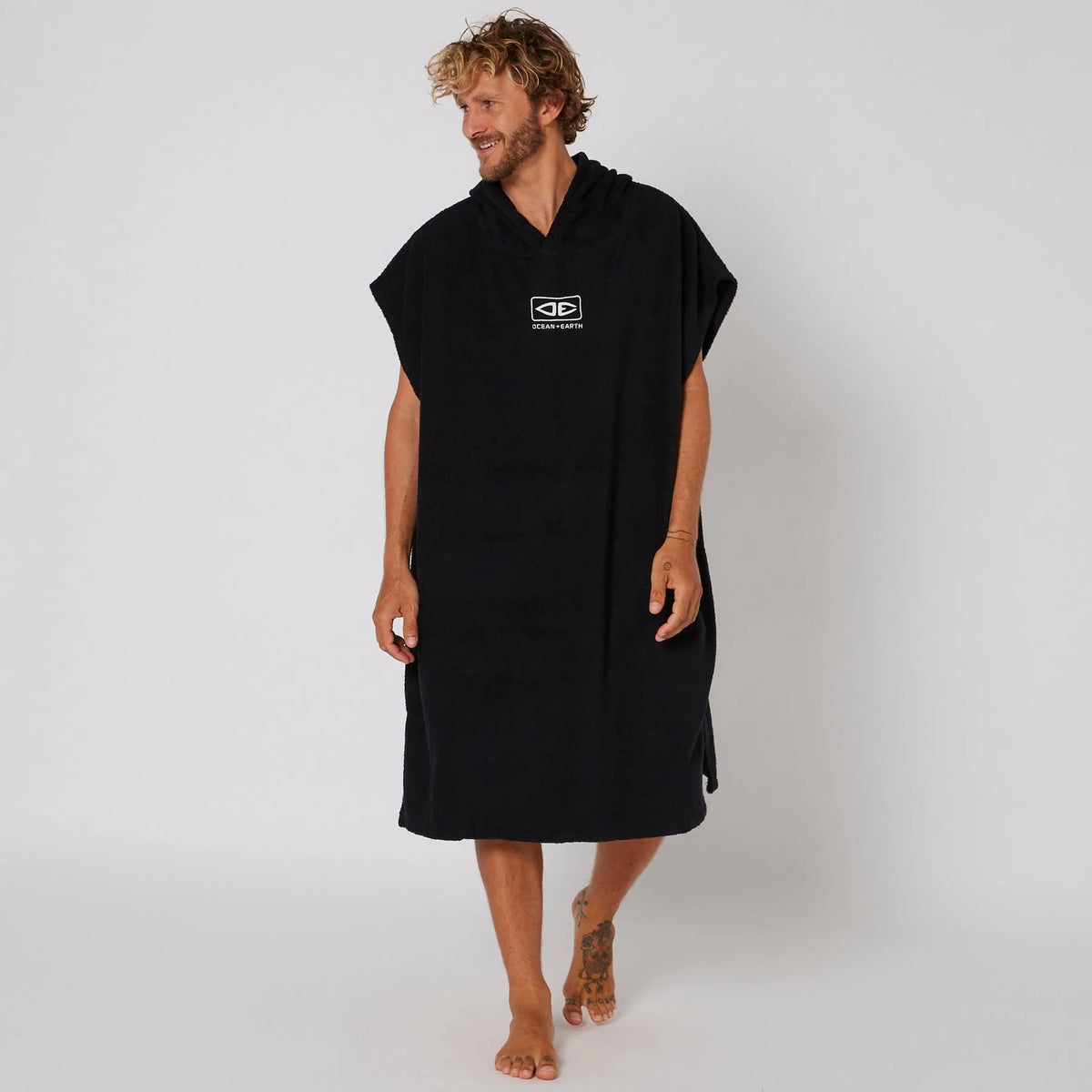 Ocean & Earth Mens Terry Hooded Poncho black